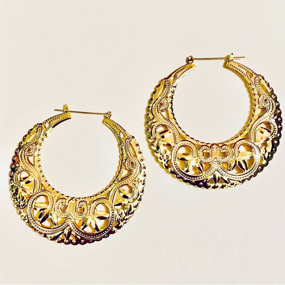 Goldtone Filigree Hoop Earrings with Vintage Charm